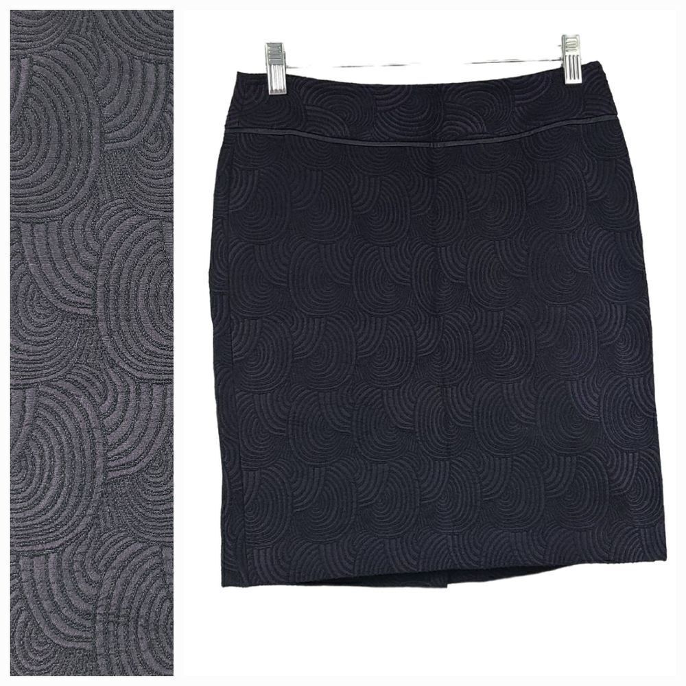 Ann Taylor Deep Purple Wool Blend Embroidered Circles Tailored Pencil Skirt -0 - Picture 2 of 10